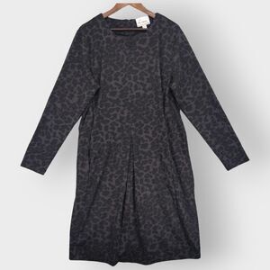 Linea by Louis Dell'Olio Animal Print Dress Women XL Black Inverted Pleat‎ N45